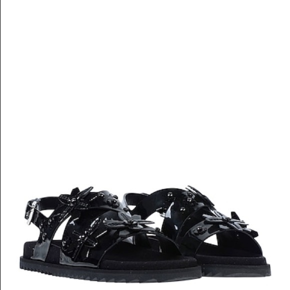 Tod's Black Sandalo Gomma Patent Leather Upper Floral Detail Sandals - Picture 1 of 7